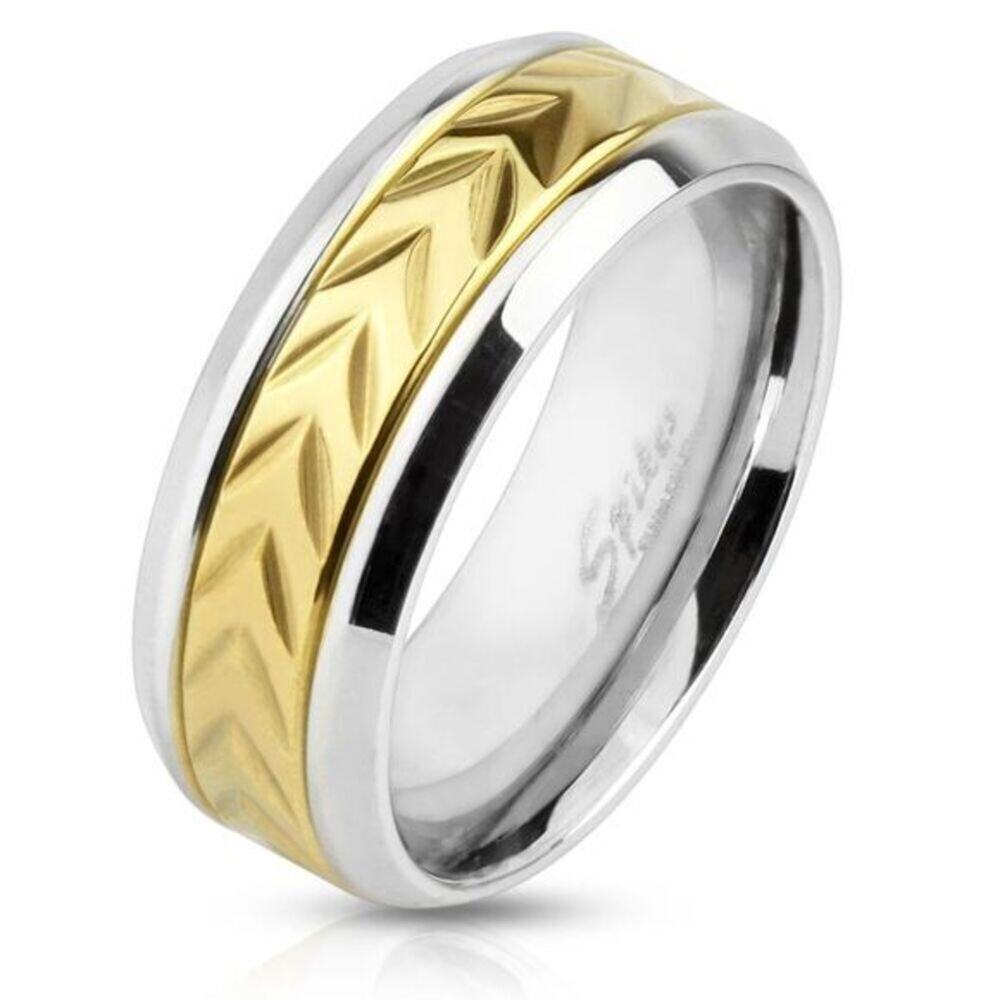 Chevron Center Gold IP Stainless Steel Ring with‎ Beveled Edge Size 12